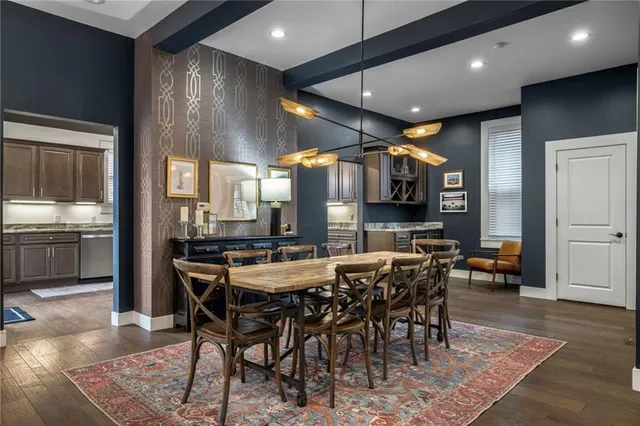 a view of a dining area with furniture