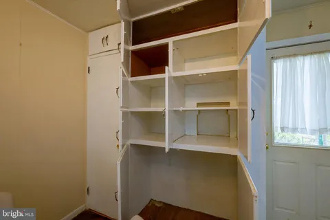 a view of walk in closet with empty racks
