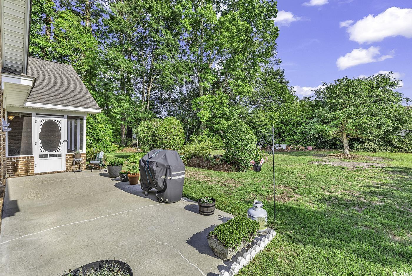 86 Black River Road Myrtle Beach, SC 29588 - Photo 31 of 40 View of rear patio / terrace featuring a sunroom, view of scattered trees, and area for grilling