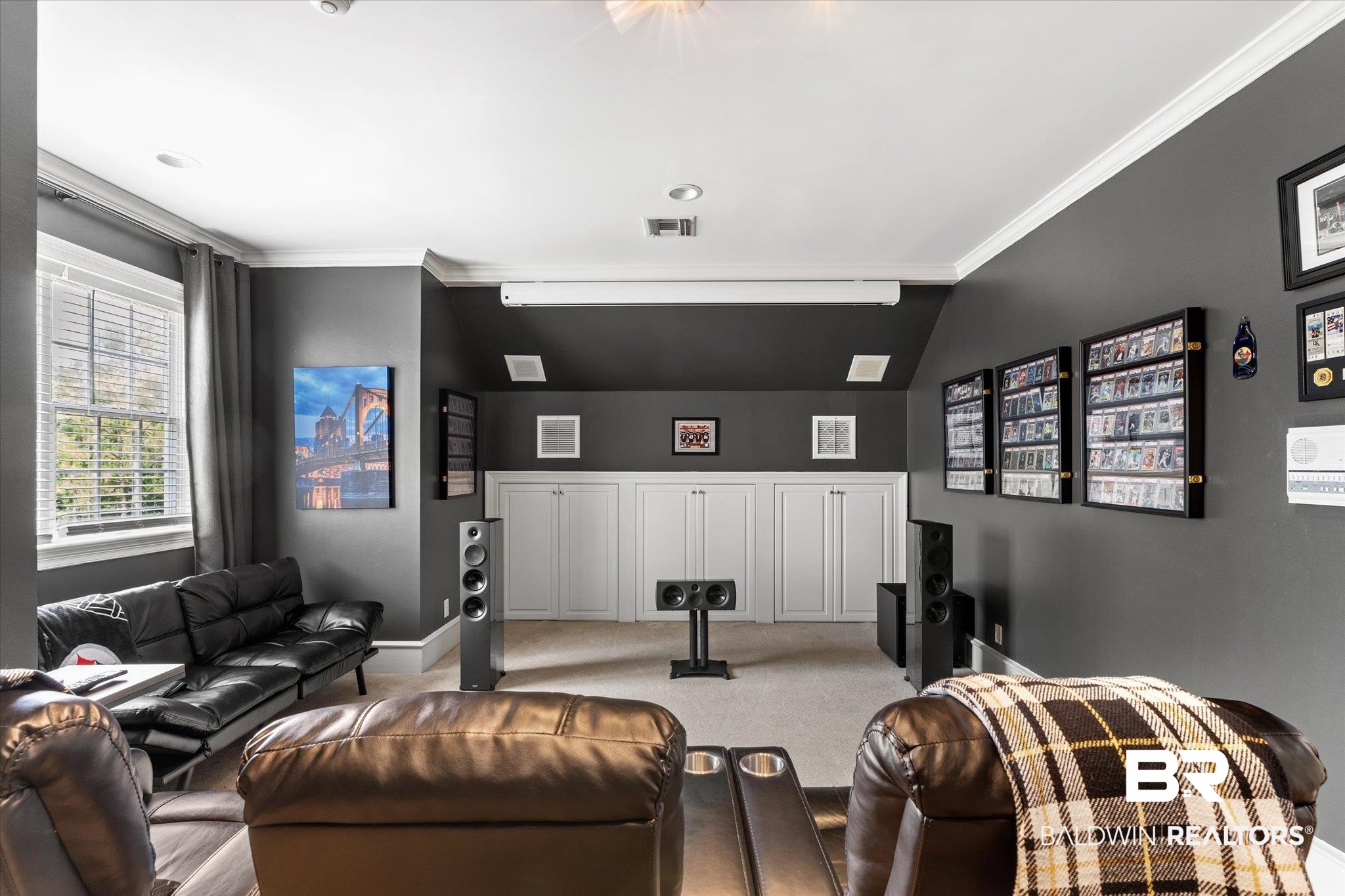 8561 Dawes Lake Road Mobile, AL 36619 - Photo 23 of 63 Carpeted living room featuring ornamental molding and lofted ceiling