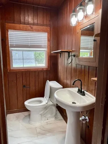 a bathroom with a sink a toilet and mirror