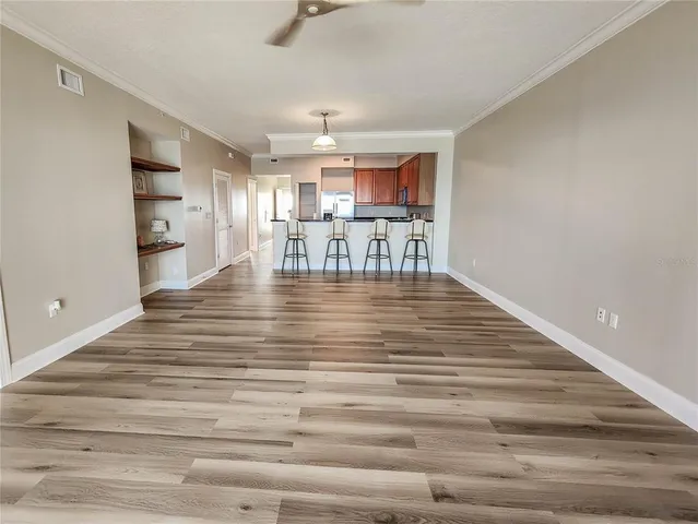 a view of dining room with kitchen island
