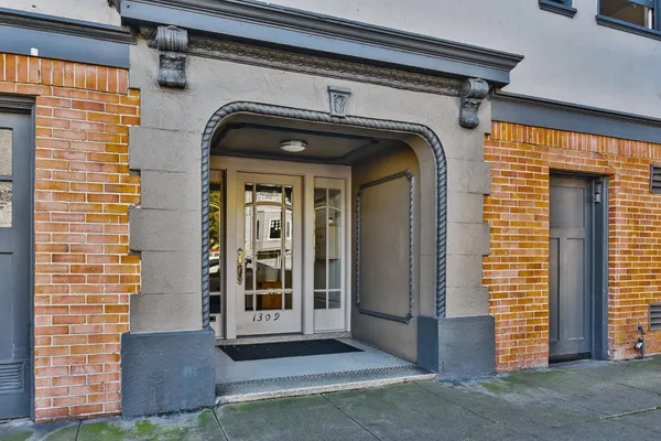 a view of front door and small windows
