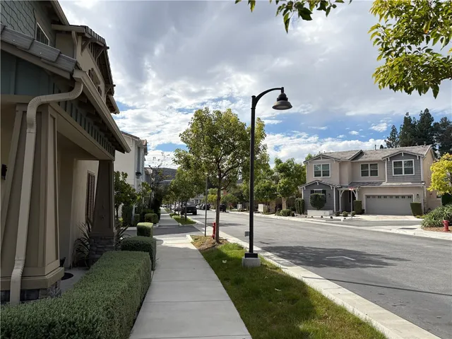 a view of a street with houses