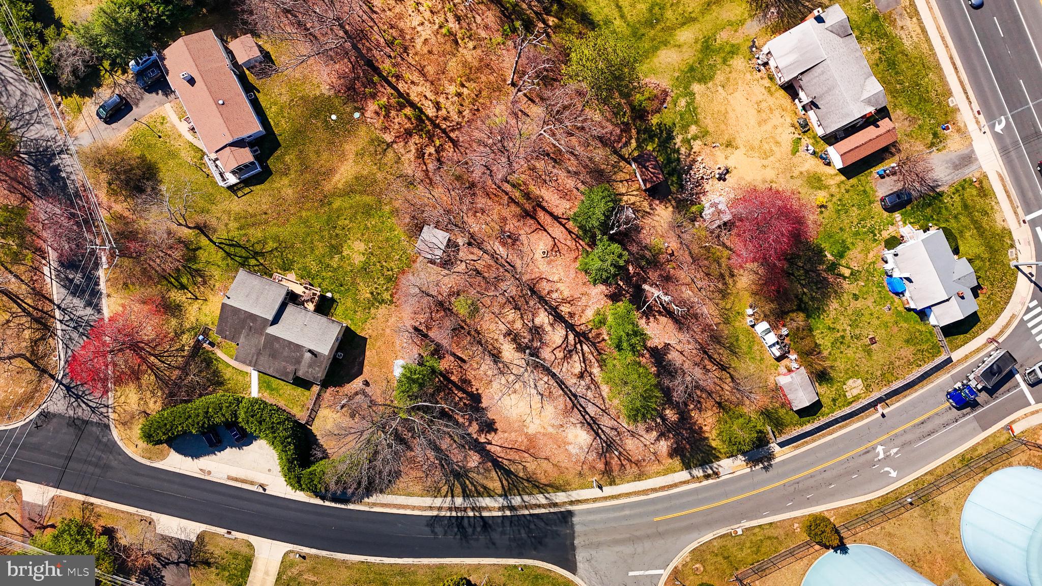 Aerial view of serene suburban landscape.