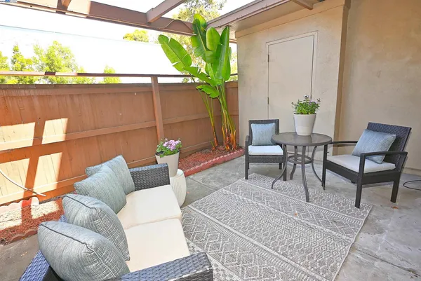 a outdoor living space with furniture