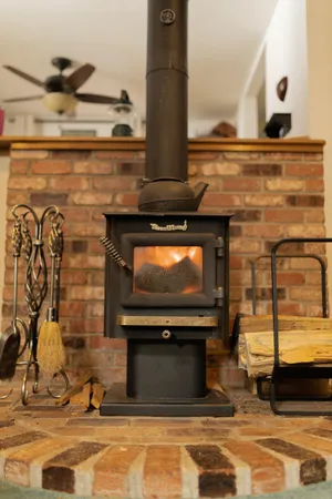 a living room with fireplace