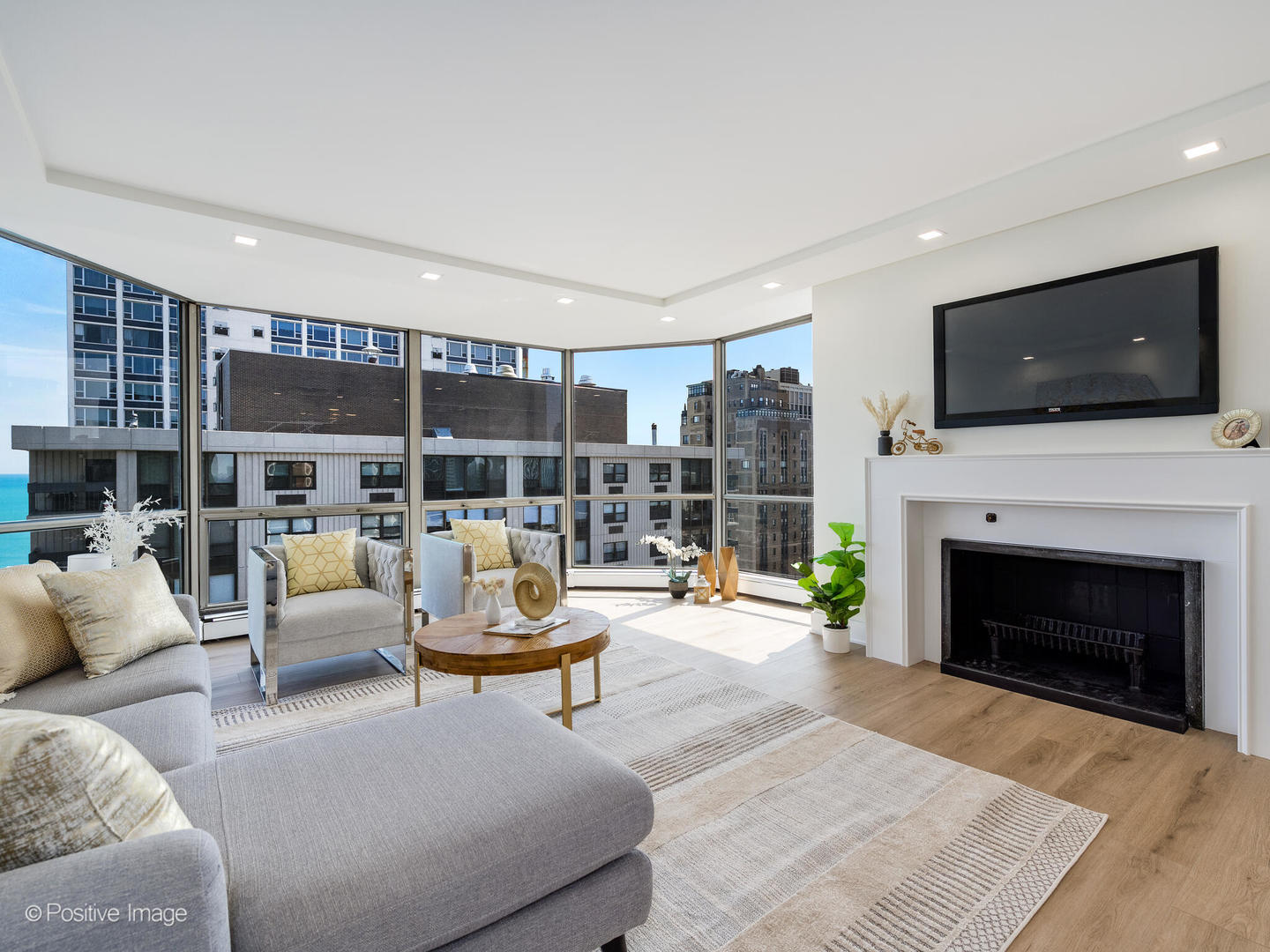 1310 North Ritchie Court, Unit 27C Chicago, IL 60610 - Photo 3 of 30 a living room with furniture a fireplace and a flat screen tv