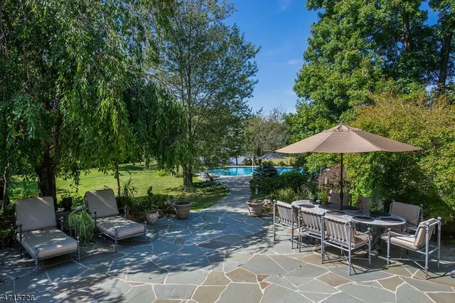 a view of backyard with plants and outdoor seating