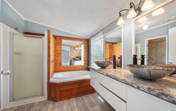 a dining room with granite countertop furniture and a fireplace