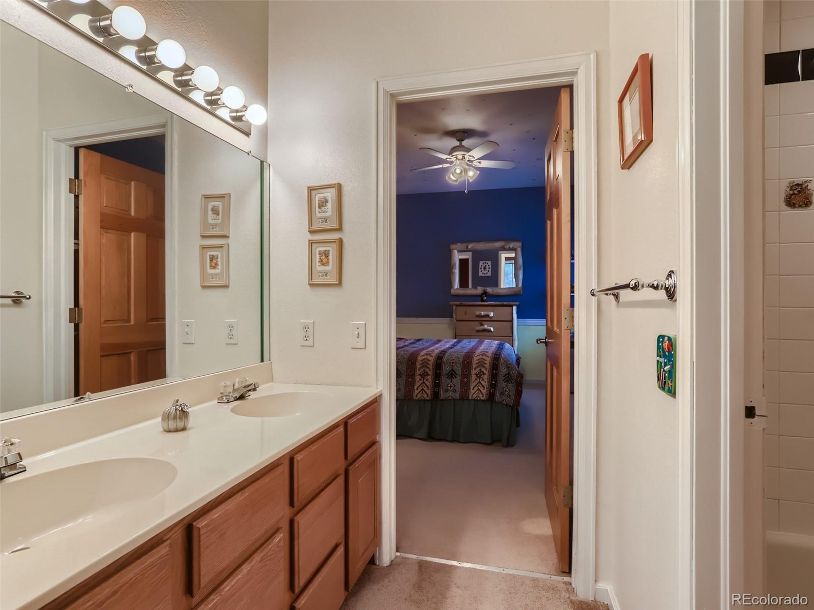6370 Eagle Court Longmont, CO 80503 - Photo 20 of 39 a en suite bathroom with a sink a vanity and a mirror