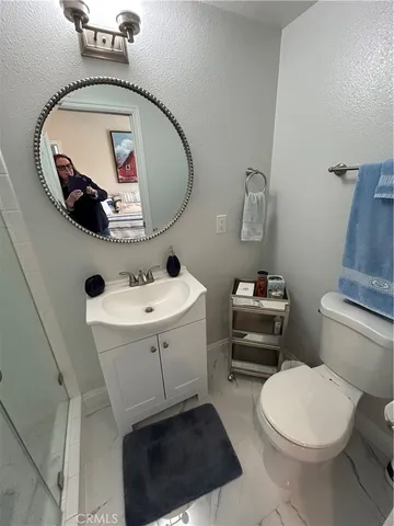 a bathroom with a sink a toilet and a mirror