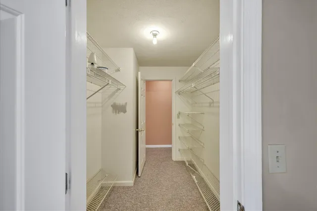 a bathroom with a shower and a glass door
