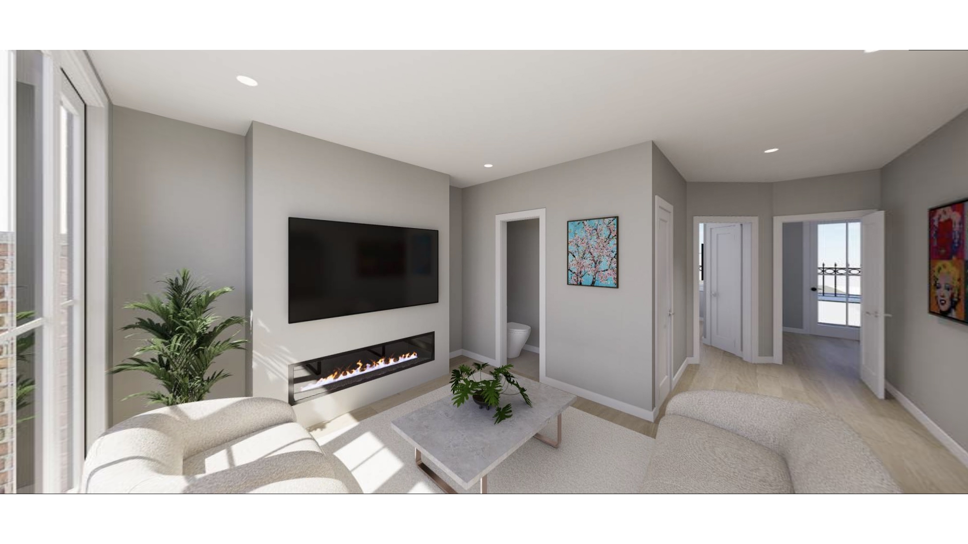 543 Lorimer Street Brooklyn, NY 11211 - Photo 5 of 20 a living room with furniture and a flat screen tv