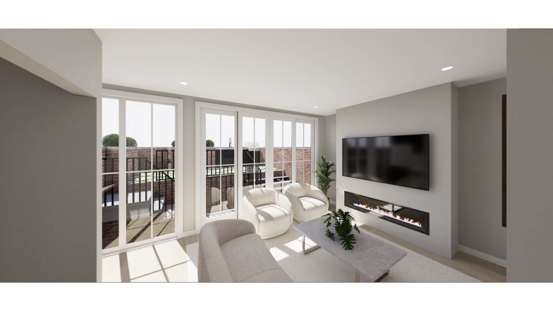 543 Lorimer Street Brooklyn, NY 11211 - Photo 9 of 20 a living room with furniture a flat screen tv and floor to ceiling window