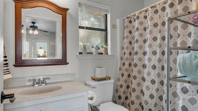 a bathroom with a sink a toilet and a mirror