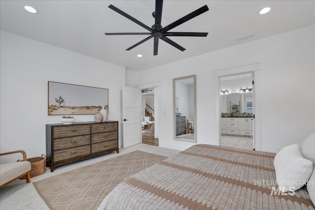 2078 Red Rock Way Twin Falls, ID 83301 - Photo 27 of 49 Bedroom featuring recessed lighting, ensuite bathroom, and a ceiling fan