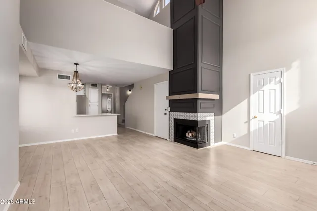a view of a livingroom with a fireplace