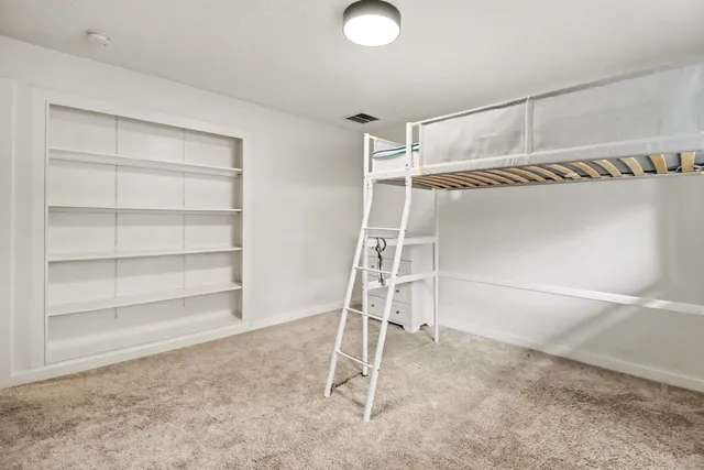 a view of a room with shelves