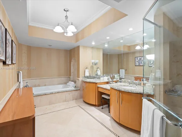 a large bathroom with a large tub