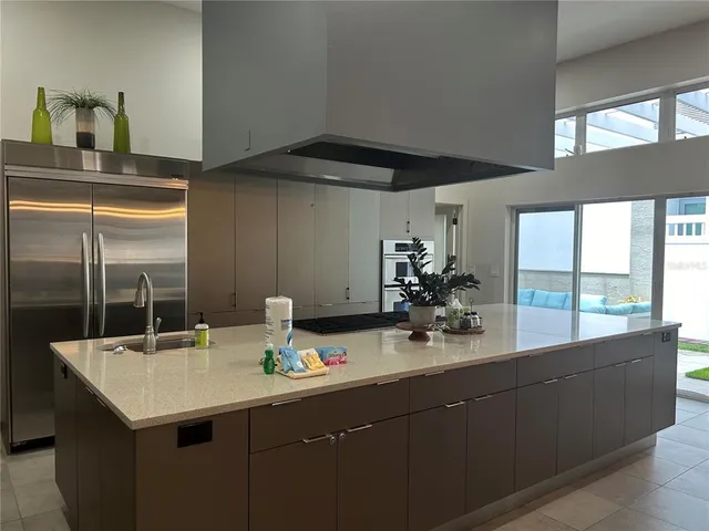 a living room with a couch and a table