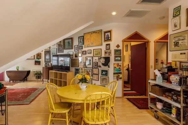 a dinning room with furniture