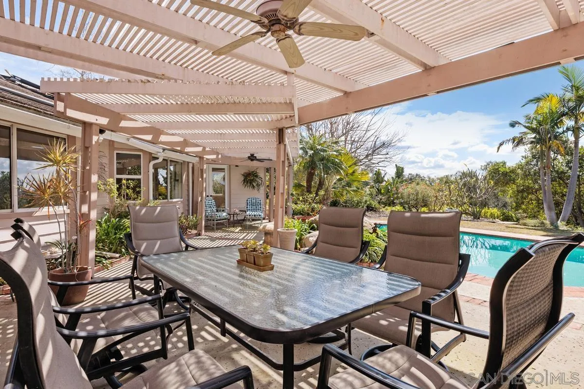 15121 Country Hill Road Poway, CA 92064 - Photo 27 of 40 a view of an outdoor dining space with furniture and wooden floor
