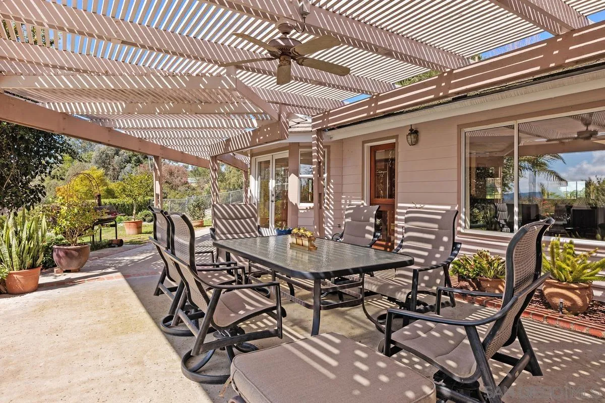 15121 Country Hill Road Poway, CA 92064 - Photo 28 of 40 a view of a patio with table and chairs and potted plants