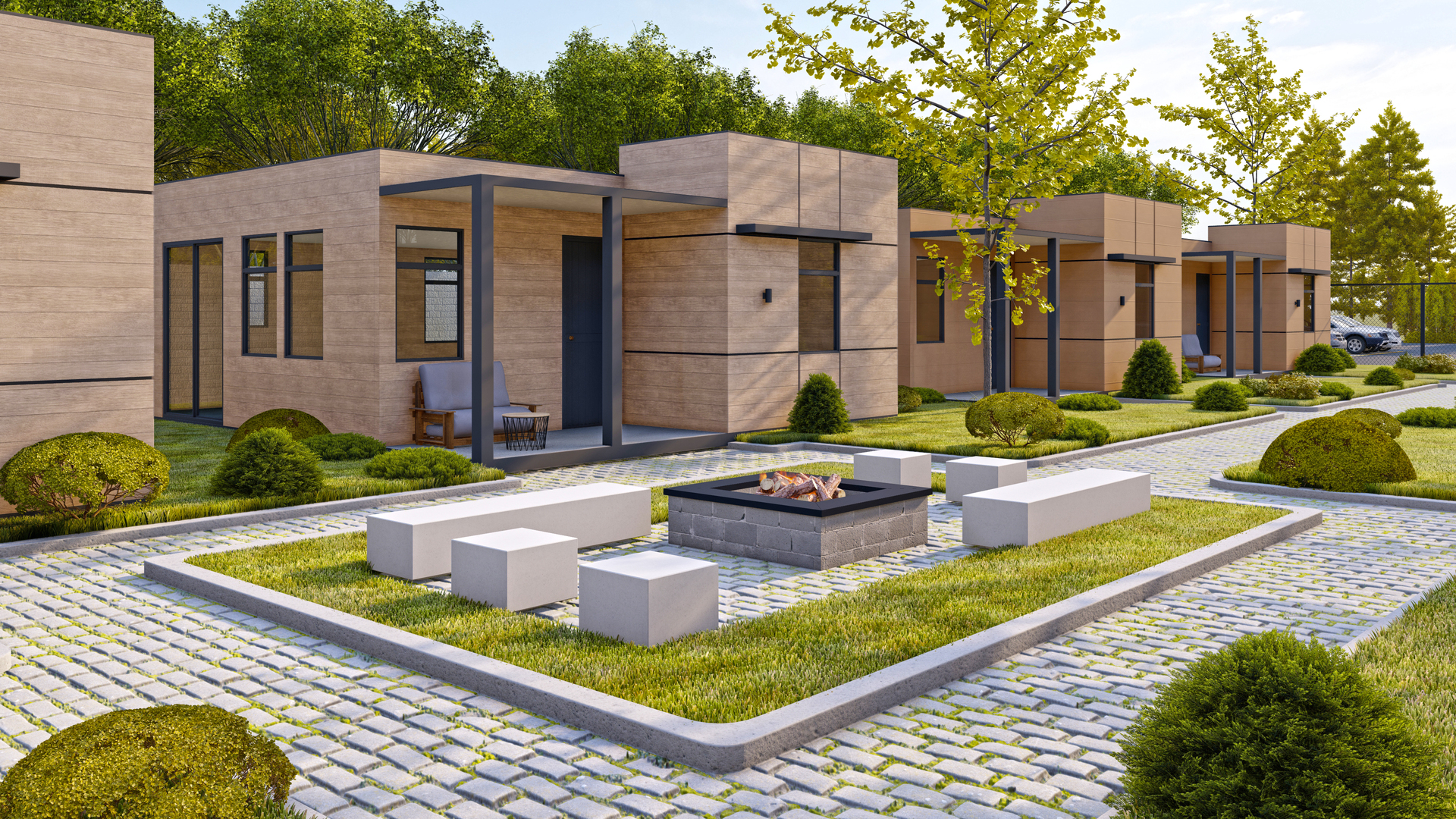 a view of a house with pool and sitting area