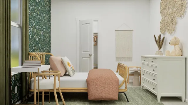 a bedroom with furniture and a window