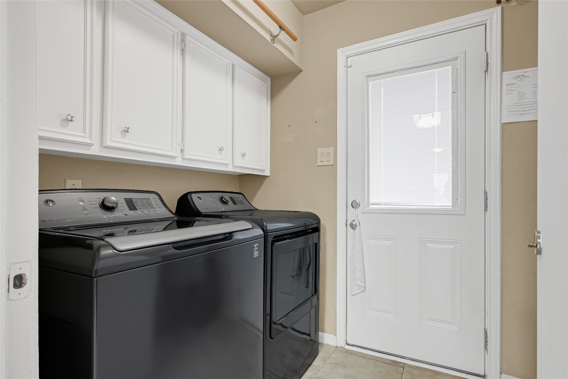 14724 Perthshire Road, Unit C Houston, TX 77079 - Photo 13 of 29 Washer and dryer included, plenty of storage above appliances. Another door that leads to the private backyard patio.