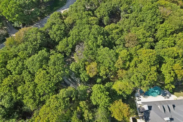 a view of an outdoor space and trees all around