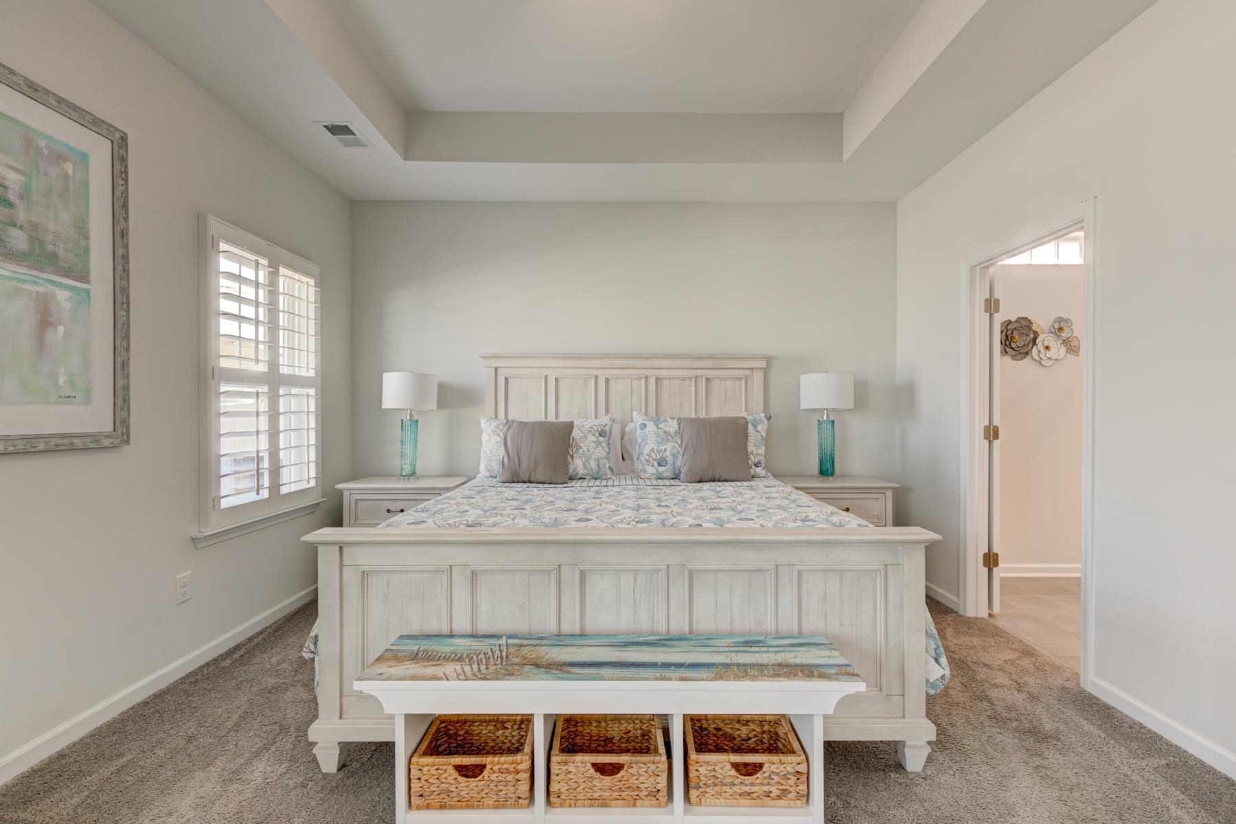 417 Heathside Street Murrells Inlet, SC 29576 - Photo 18 of 40 Bedroom with a tray ceiling and light colored carpet