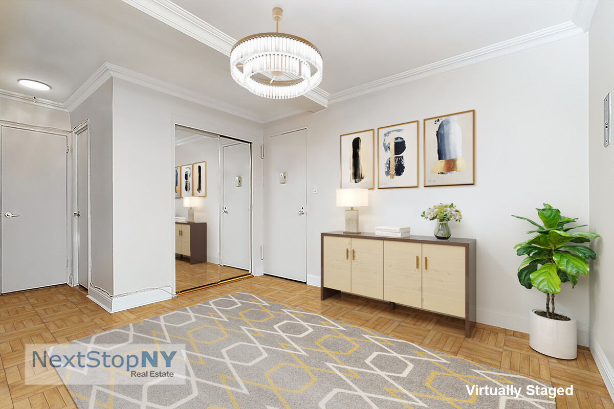 235 East 57th Street, Unit 11C Manhattan, NY 10022 - Photo 5 of 10 a spacious bathroom with a granite countertop sink and a mirror