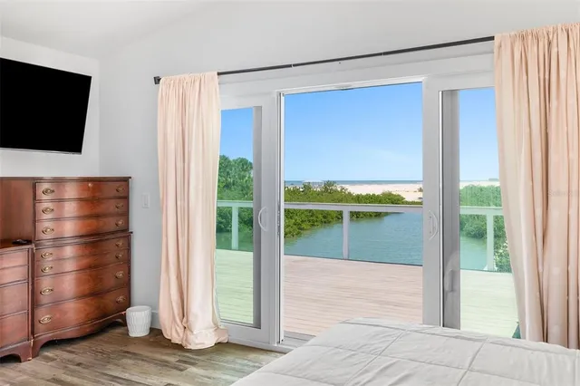 a view of a lake and mountain in the back