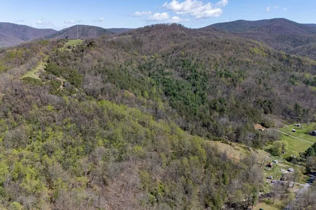 a view of a mountain range with trees in the background