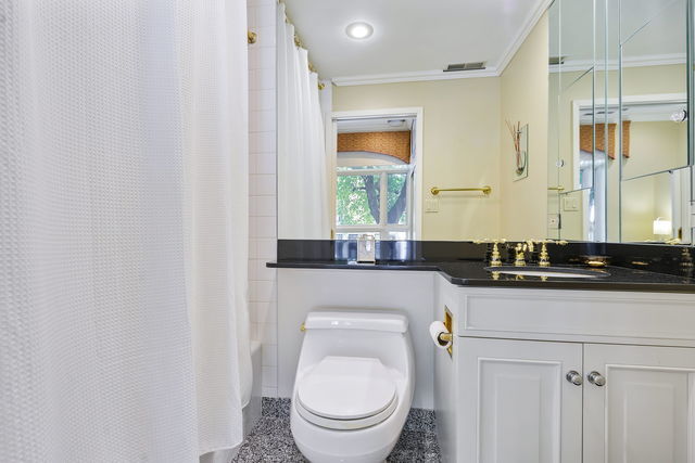 45 East Cedar Street, Unit 200 Chicago, IL 60611 - Photo 21 of 35 a bathroom with a sink a toilet and a mirror