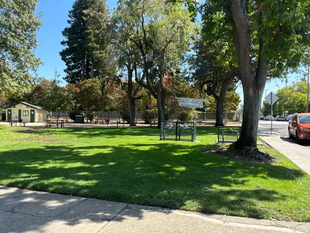 a view of a park with tree s