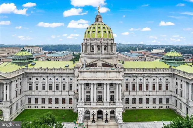 a view of a building and a street