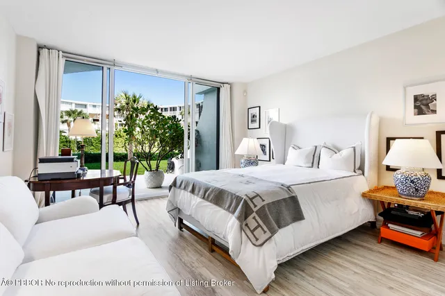 a spacious bedroom with a bed and a couch