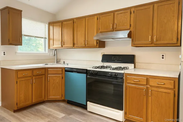 a kitchen with granite countertop cabinets stainless steel appliances and a sink
