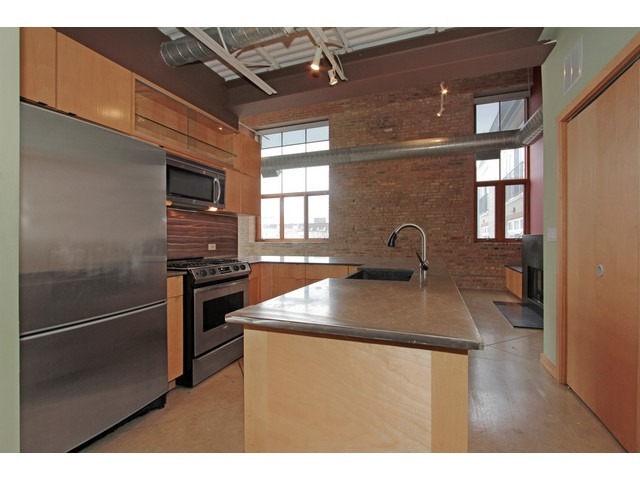 2101 West Rice Street, Unit 301 Chicago, IL 60622 - Photo 4 of 13 a kitchen with stainless steel appliances granite countertop a sink a stove and a refrigerator