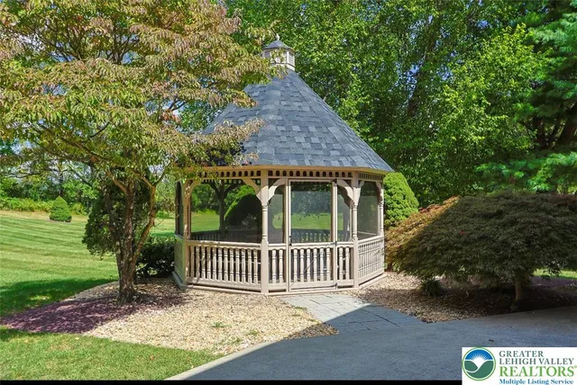 a porch with seating space