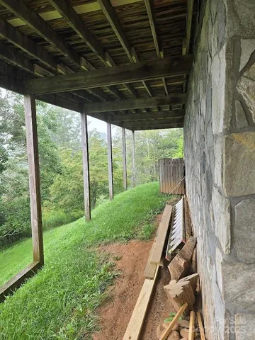 a garden view with a sitting space