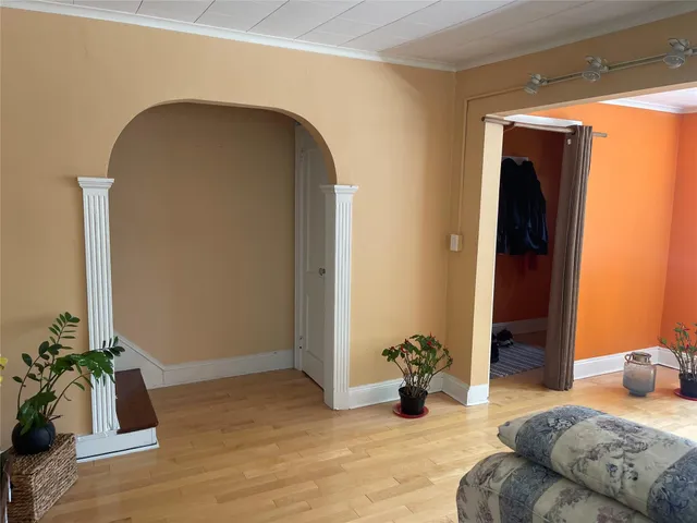 a bedroom with furniture and a potted plant