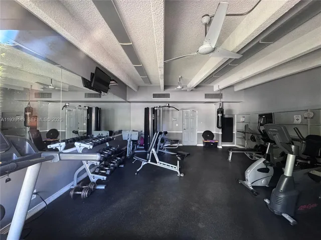 a view of a room with gym equipment