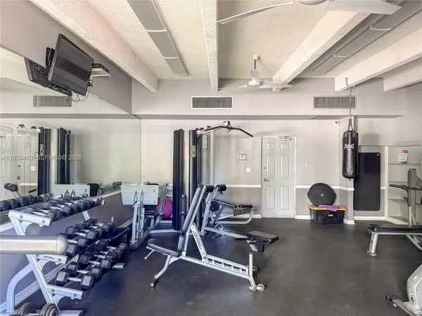 a room with gym equipment