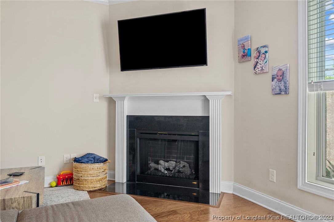 1365 Micahs Way North Spring Lake, NC 28390 - Photo 16 of 36 a living room with a fireplace and a flat screen tv