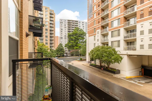 a view of a building from a balcony