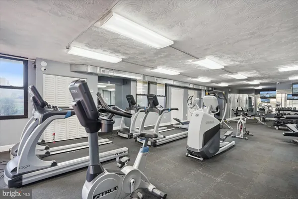 a view of a room with gym equipment